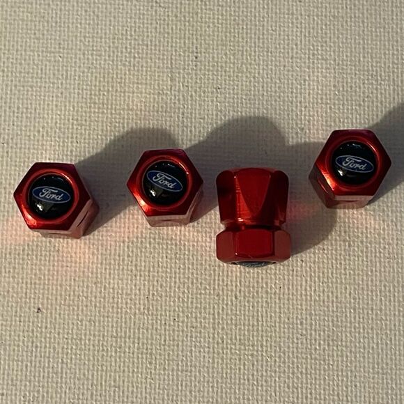 Ford logo valve Stem caps in Red set of 4 NWT - Picture 1 of 4